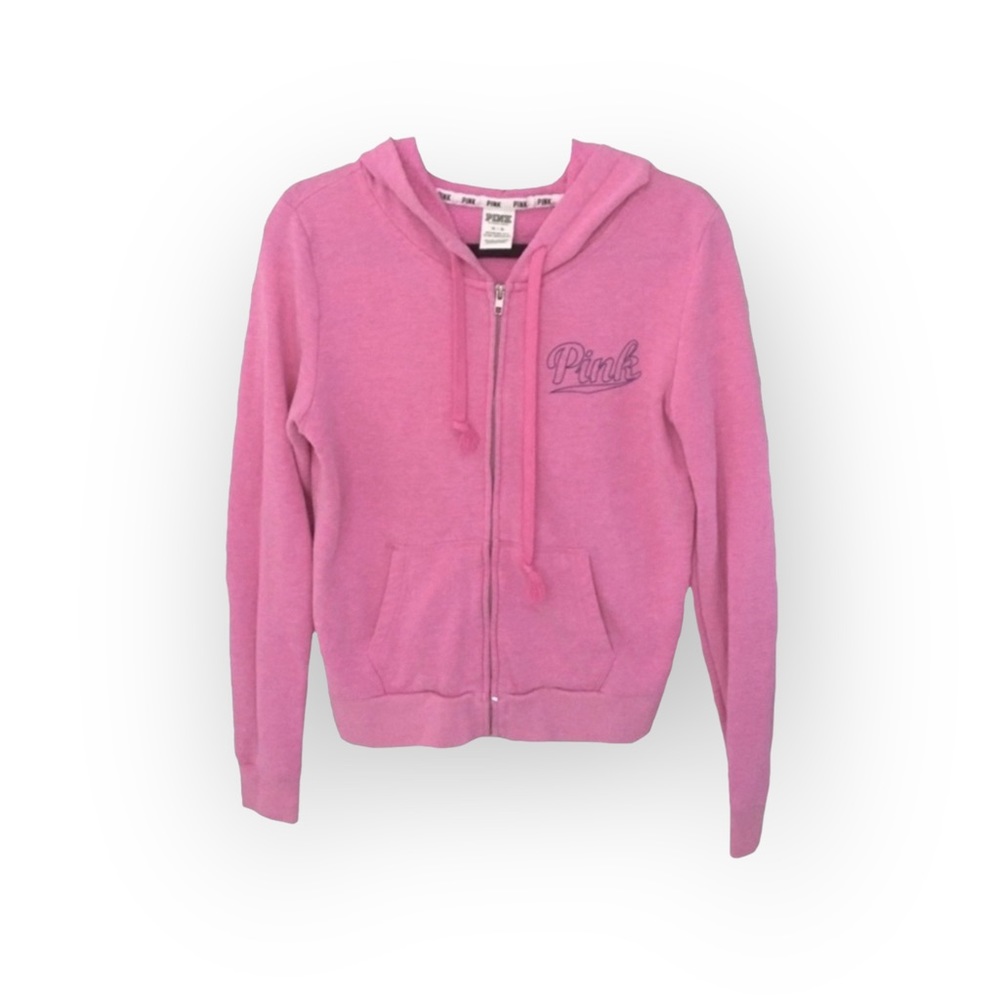 new VS Pink Victoria’s Secret ❤︎ Logo Zip Hoodie Sweatshirt ❤︎ Heather Pink ❤︎ M - Picture 9 of 10